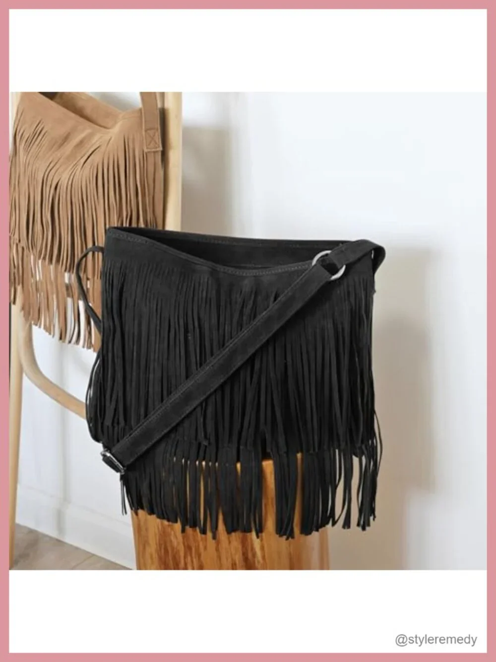Faux Suede Leather Hobo Crossbody Bag with Tassel Fringe Shoulder Bag